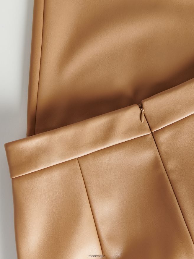 Reserved Women Faux Leather Skirt P6H08T836 Apparel Beige