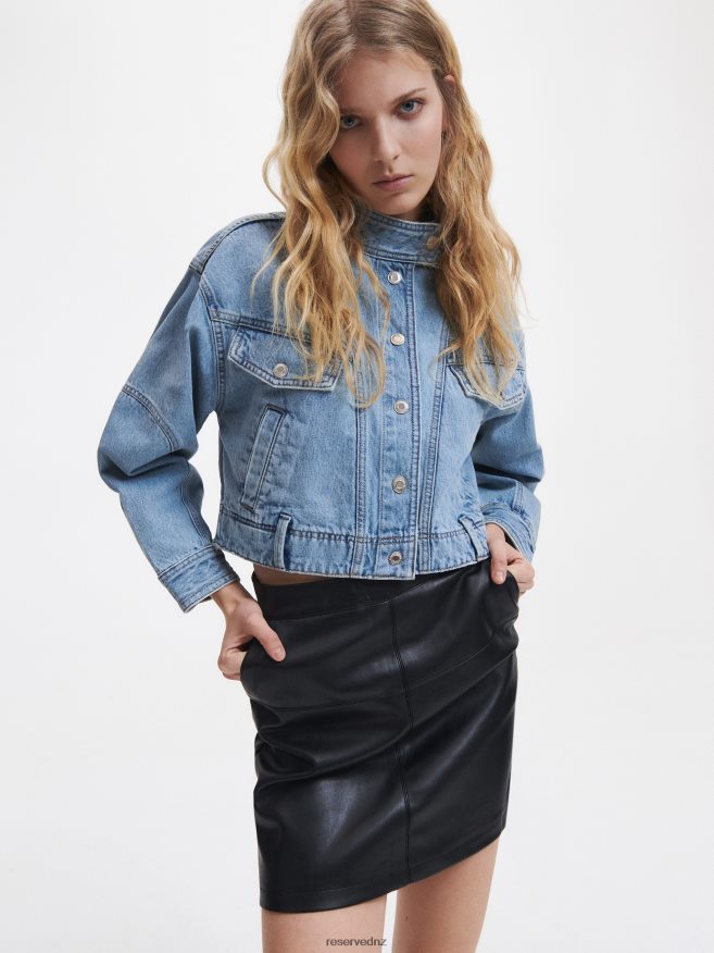 Reserved Women Faux Leather Skirt P6H08T838 Apparel Black