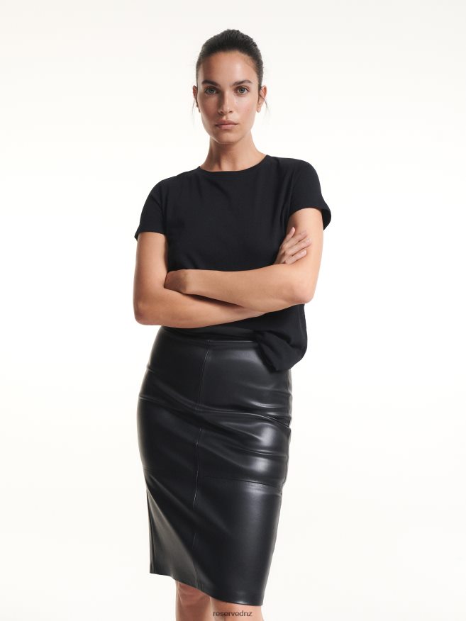 Reserved Women Faux Leather Skirt P6H08T839 Apparel Black