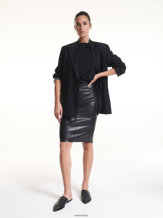 Reserved Women Faux Leather Skirt P6H08T839 Apparel Black
