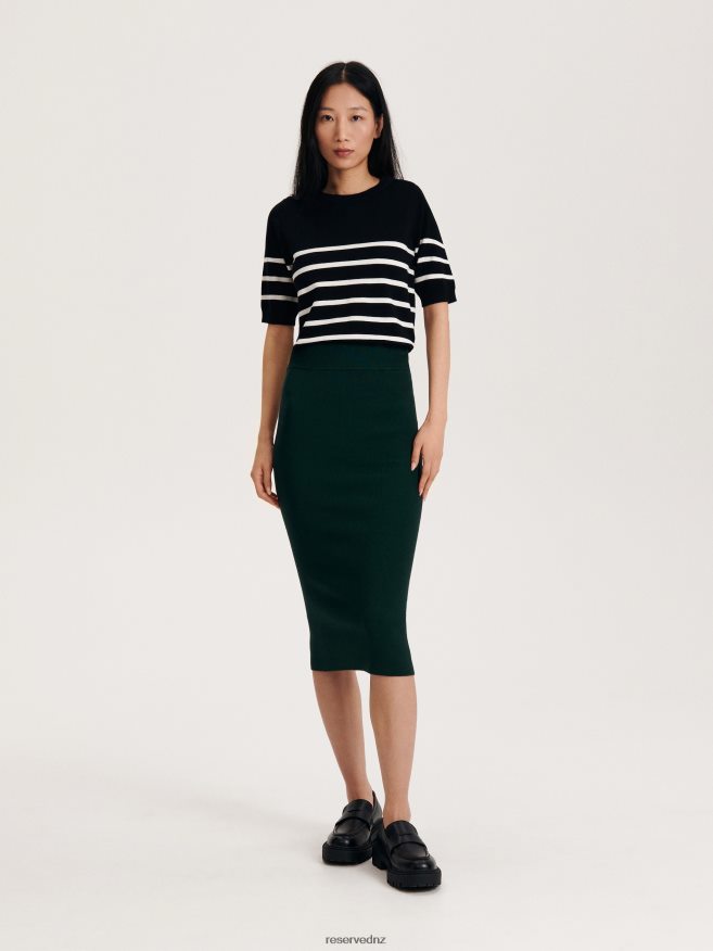 Reserved Women Jersey Midi Skirt P6H08T539 Apparel Dark Green