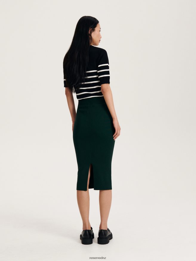 Reserved Women Jersey Midi Skirt P6H08T539 Apparel Dark Green