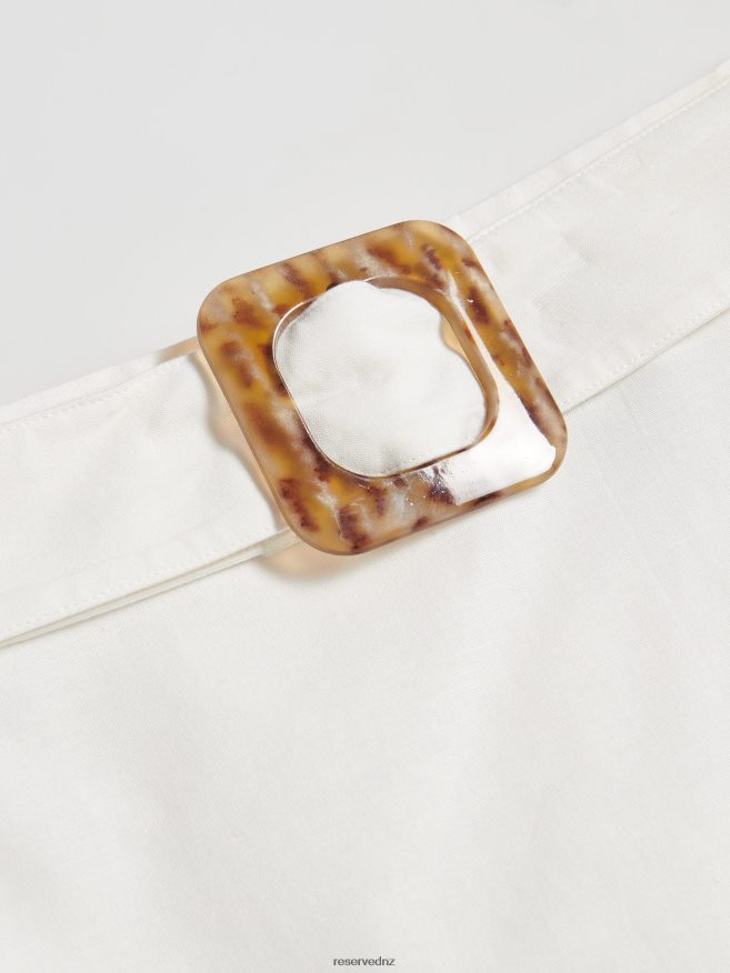 Reserved Women Mini Skirt With Belt P6H08T861 Apparel Cream