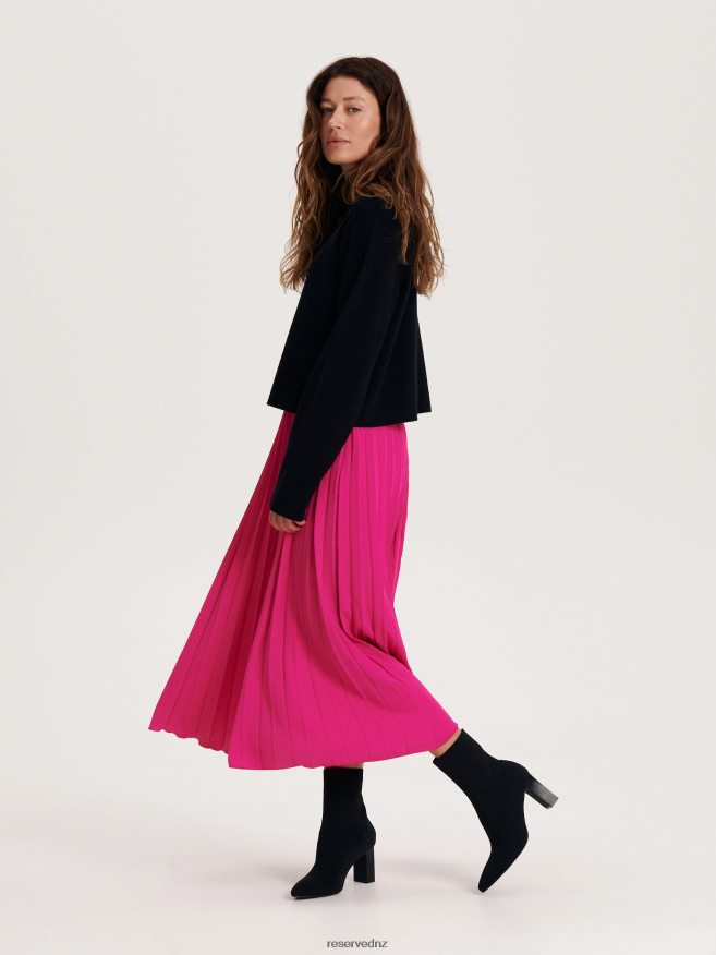 Reserved Women Pleated Midi Skirt P6H08T136 Apparel Hot Pink