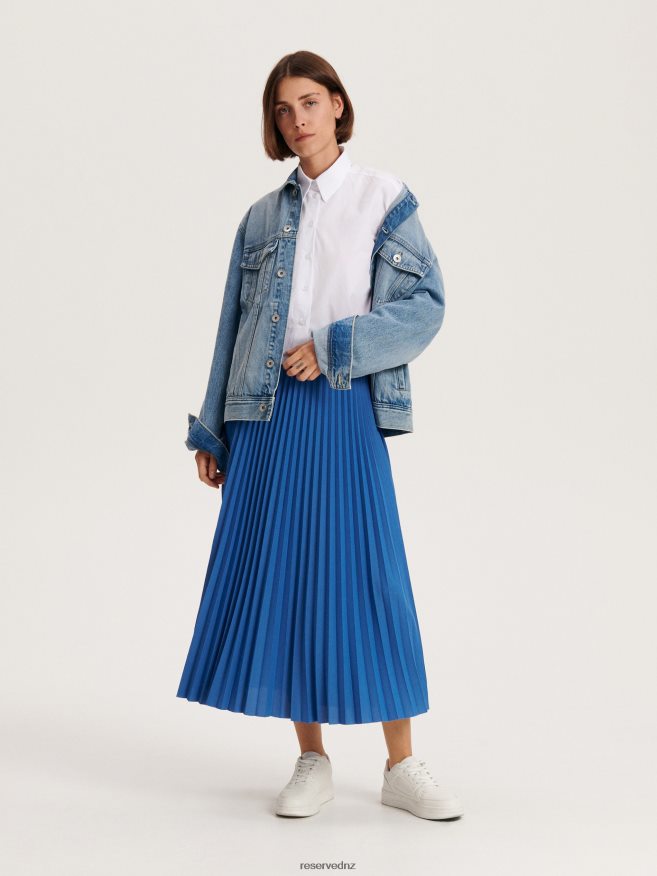 Reserved Women Pleated Midi Skirt P6H08T820 Apparel Light Blue