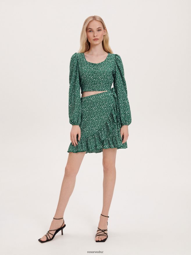 Reserved Women Ruffle Mini Skirt P6H08T844 Apparel Green