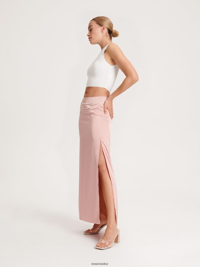 Reserved Women Skirt With Decorative Pearl Beads P6H08T840 Apparel Pastel Pink