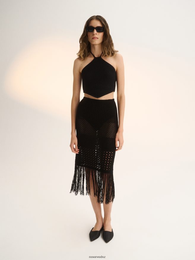 Reserved Women Skirt With Fringes P6H08T864 Apparel Black
