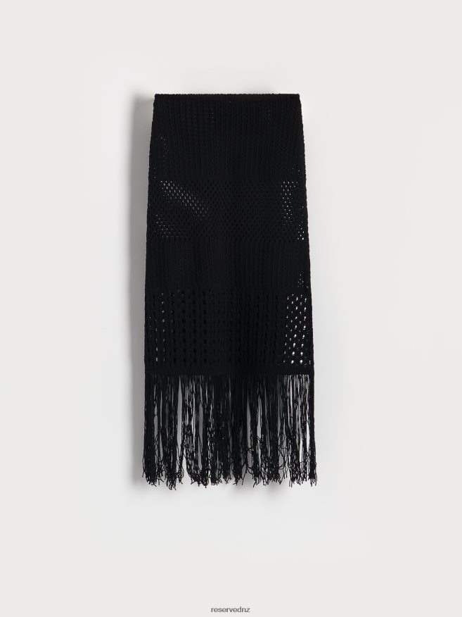 Reserved Women Skirt With Fringes P6H08T864 Apparel Black