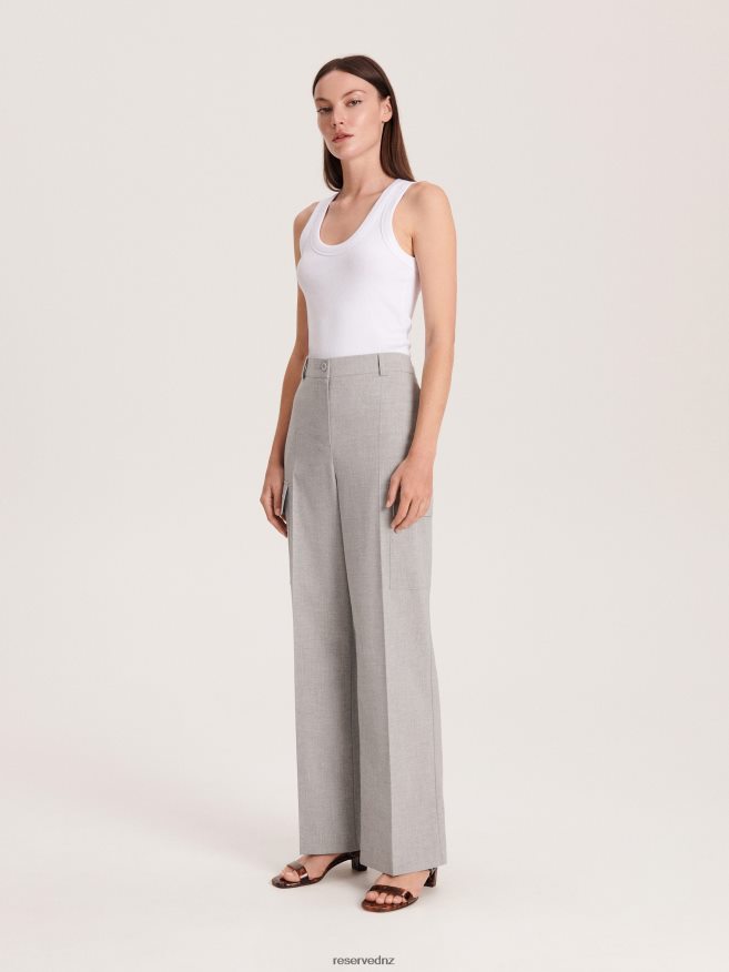 Reserved Women Cargo Trousers P6H08T637 Apparel Light Grey