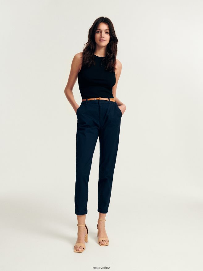Reserved Women Chino Trousers With Belt P6H08T648 Apparel Navy