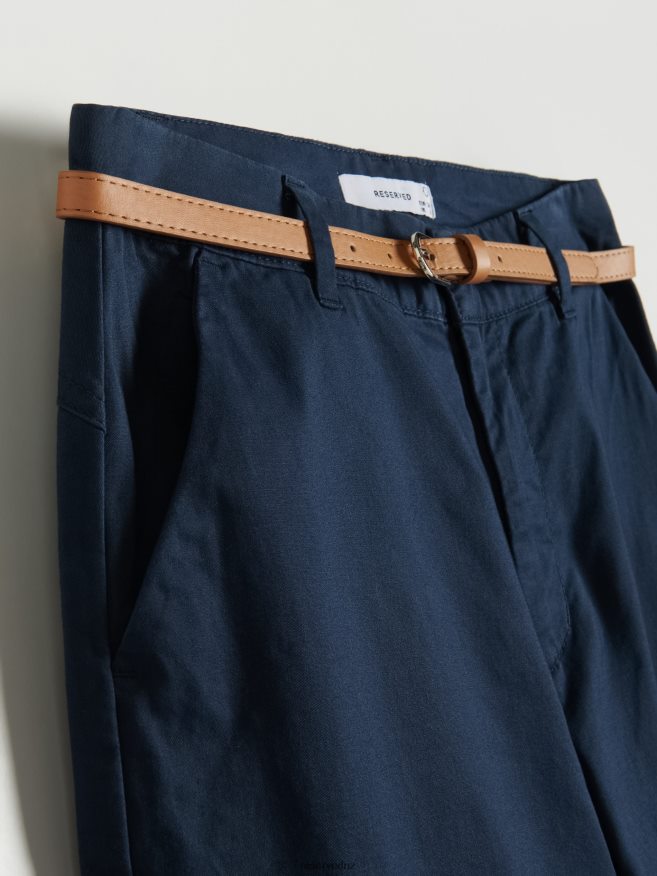Reserved Women Chino Trousers With Belt P6H08T648 Apparel Navy