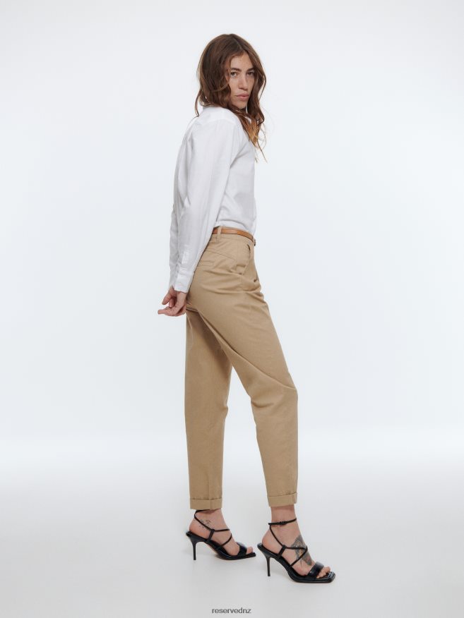 Reserved Women Chino Trousers With Belt P6H08T650 Apparel Beige