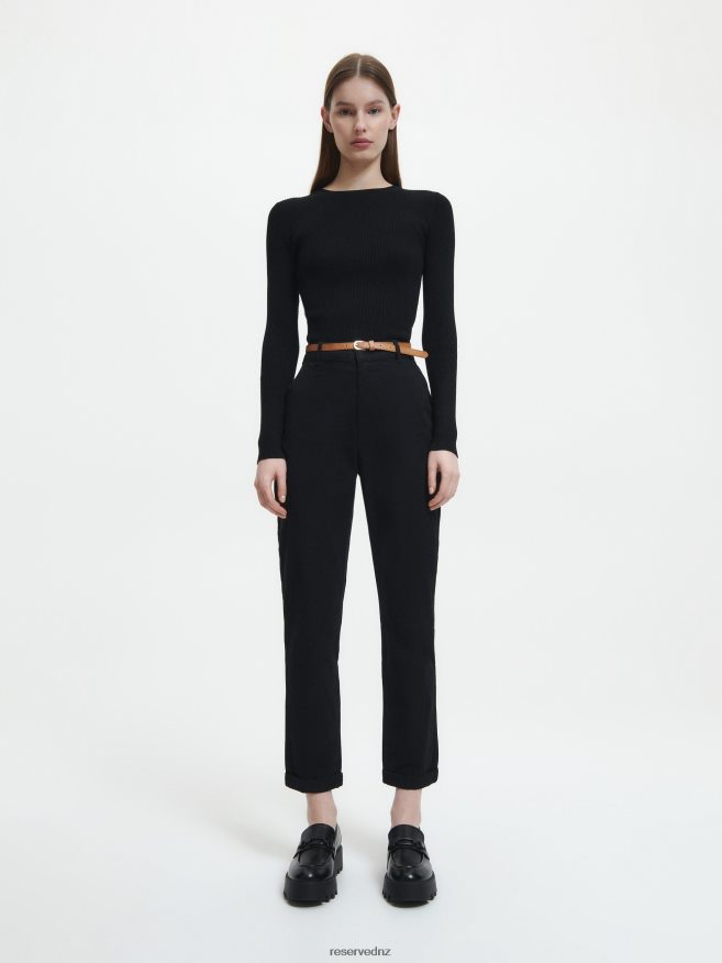 Reserved Women Chino Trousers With Belt P6H08T651 Apparel Black