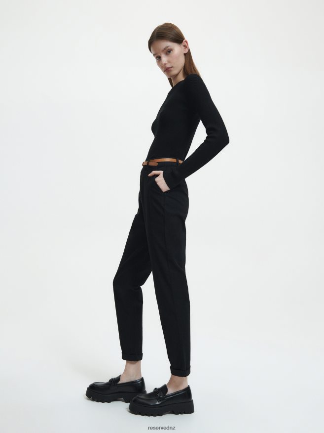 Reserved Women Chino Trousers With Belt P6H08T651 Apparel Black