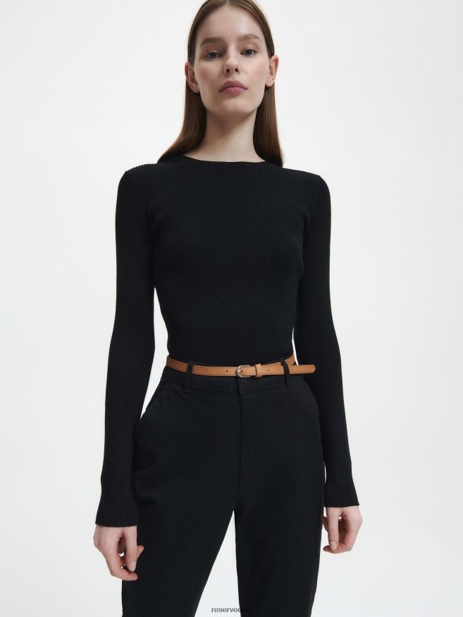 Reserved Women Chino Trousers With Belt P6H08T651 Apparel Black