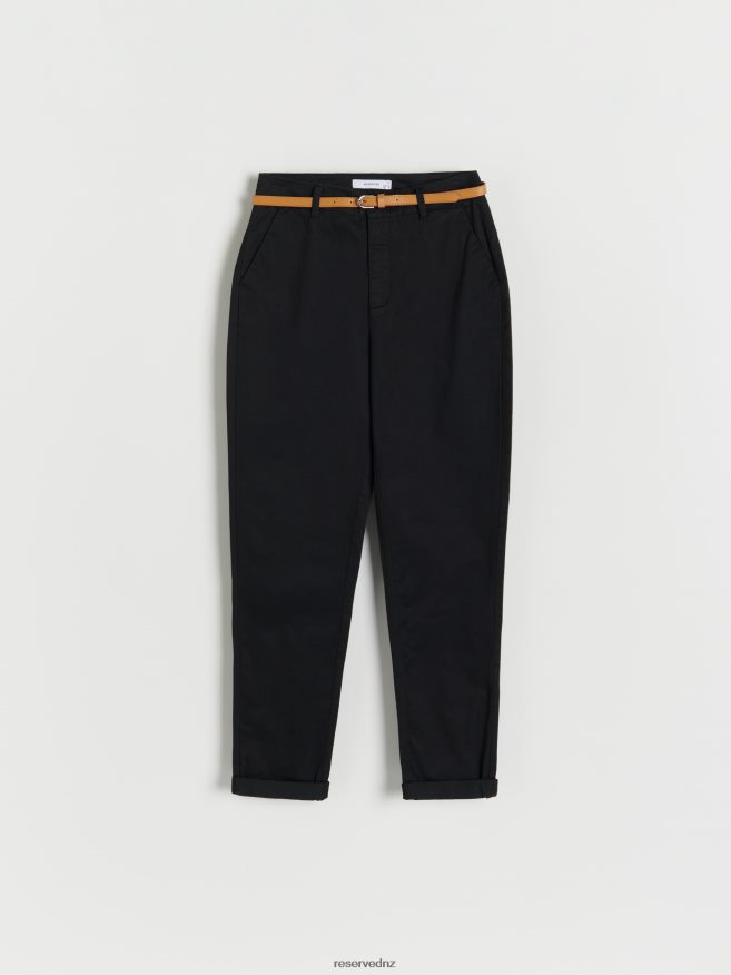 Reserved Women Chino Trousers With Belt P6H08T651 Apparel Black