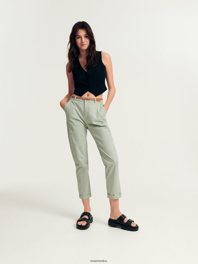 Reserved Women Chino Trousers With Belt P6H08T689 Apparel Pale Green