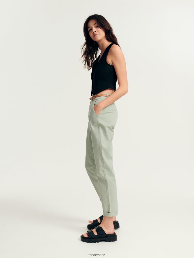 Reserved Women Chino Trousers With Belt P6H08T689 Apparel Pale Green