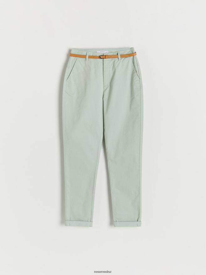 Reserved Women Chino Trousers With Belt P6H08T689 Apparel Pale Green