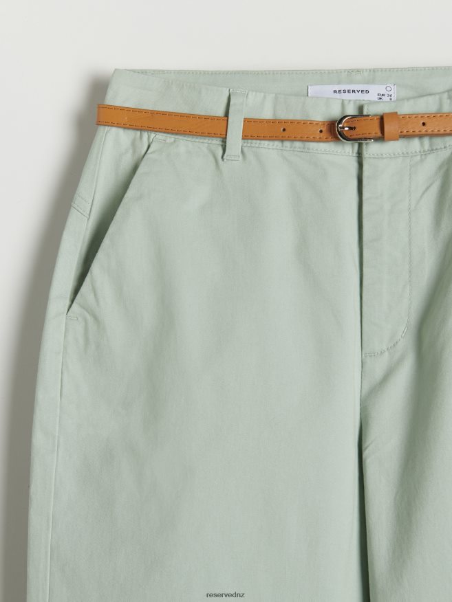 Reserved Women Chino Trousers With Belt P6H08T689 Apparel Pale Green