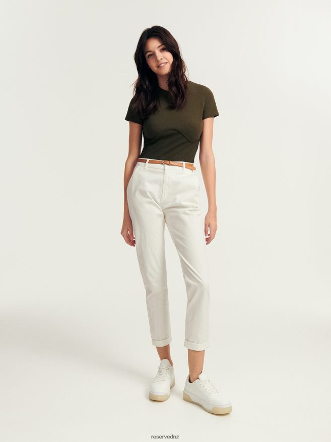 Reserved Women Chino Trousers With Belt P6H08T713 Apparel Cream