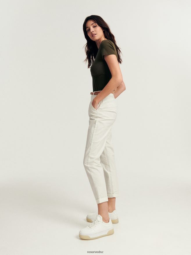 Reserved Women Chino Trousers With Belt P6H08T713 Apparel Cream