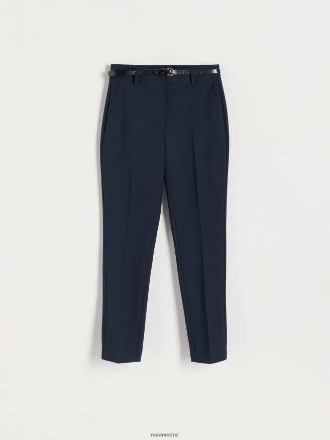 Reserved Women Cigarette Trousers With Belt P6H08T658 Apparel Navy