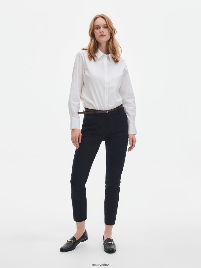 Reserved Women Cigarette Trousers With Belt P6H08T665 Apparel Navy