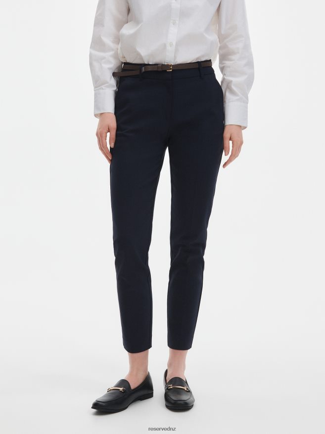 Reserved Women Cigarette Trousers With Belt P6H08T665 Apparel Navy