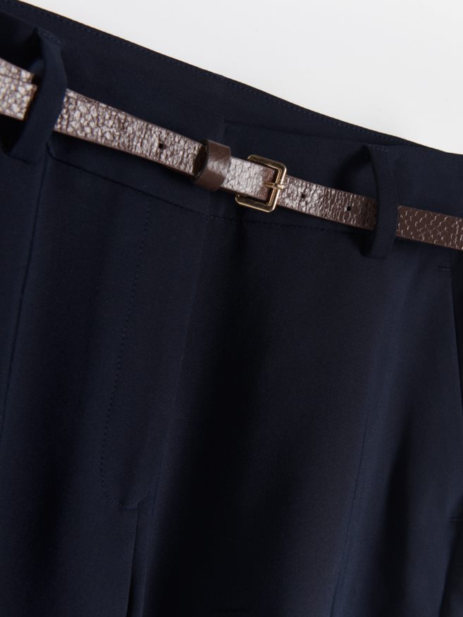 Reserved Women Cigarette Trousers With Belt P6H08T665 Apparel Navy