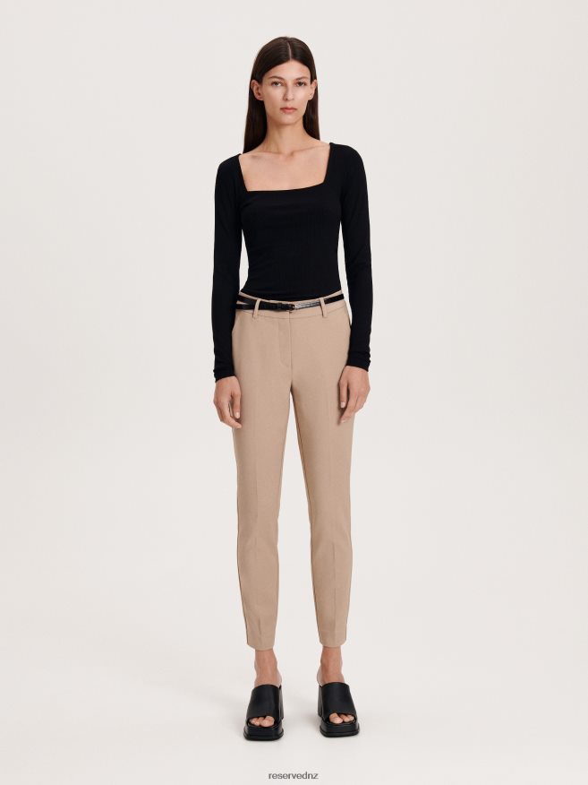 Reserved Women Cigarette Trousers With Belt P6H08T673 Apparel Beige