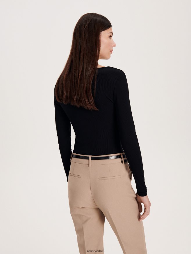 Reserved Women Cigarette Trousers With Belt P6H08T673 Apparel Beige