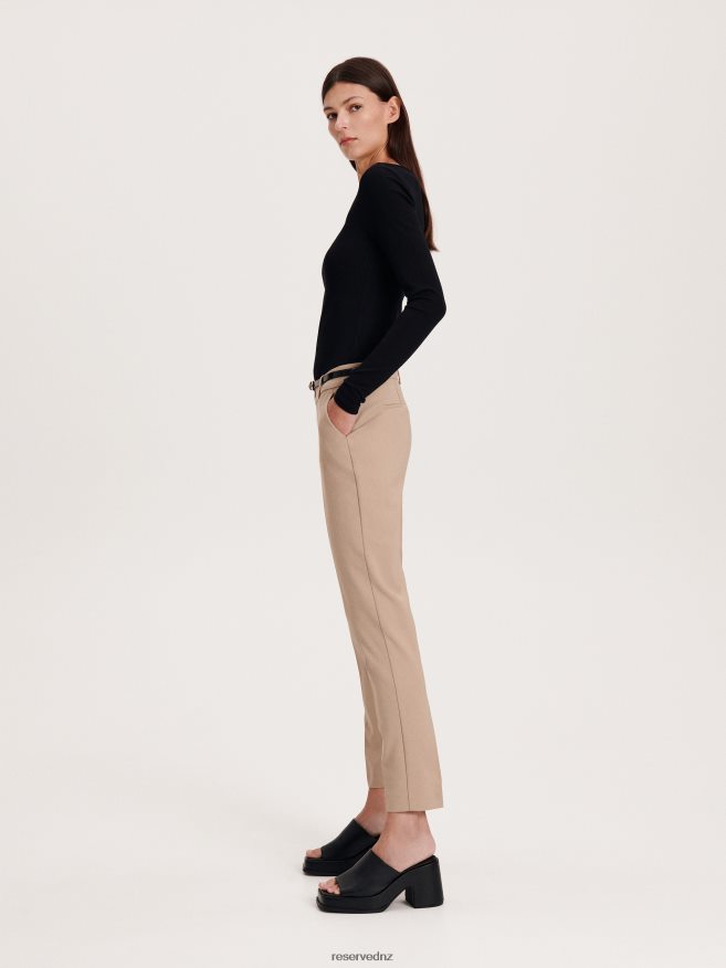 Reserved Women Cigarette Trousers With Belt P6H08T673 Apparel Beige