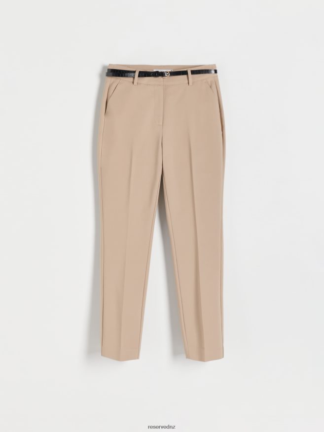 Reserved Women Cigarette Trousers With Belt P6H08T673 Apparel Beige