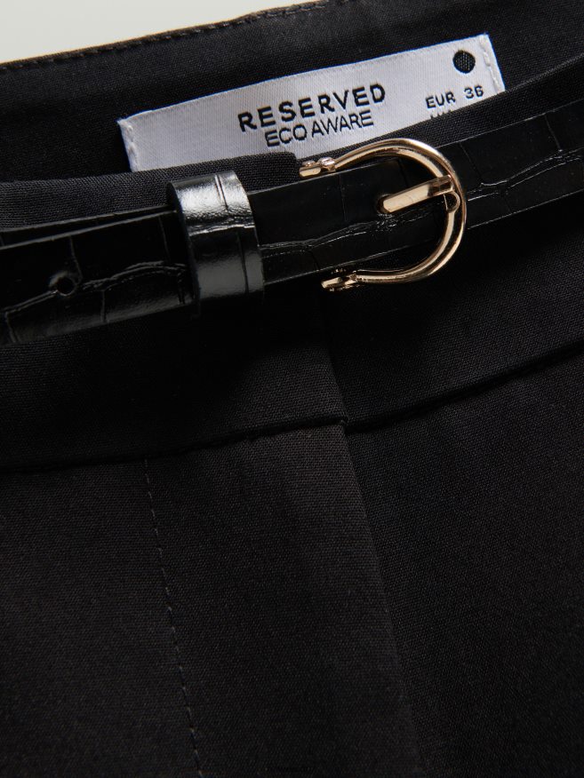 Reserved Women Cigarette Trousers With Belt P6H08T676 Apparel Black