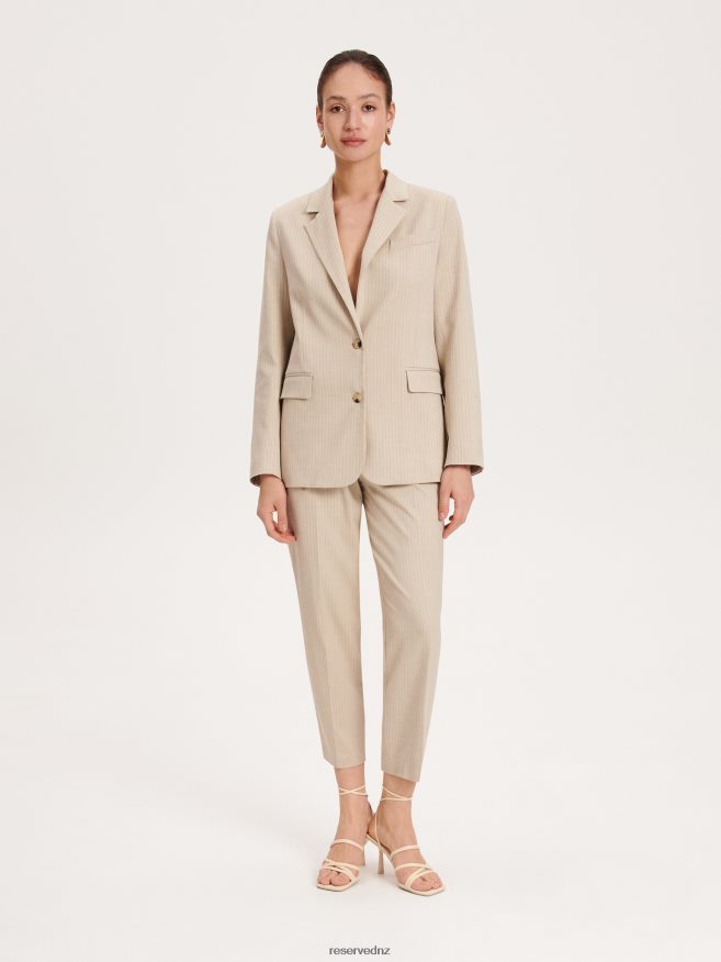 Reserved Women Elegant Stripe Trousers P6H08T711 Apparel Beige