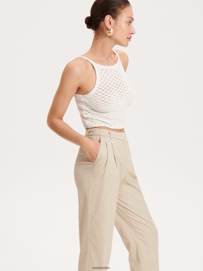 Reserved Women Elegant Stripe Trousers P6H08T711 Apparel Beige