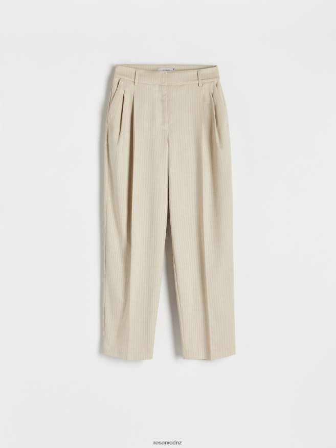 Reserved Women Elegant Stripe Trousers P6H08T711 Apparel Beige