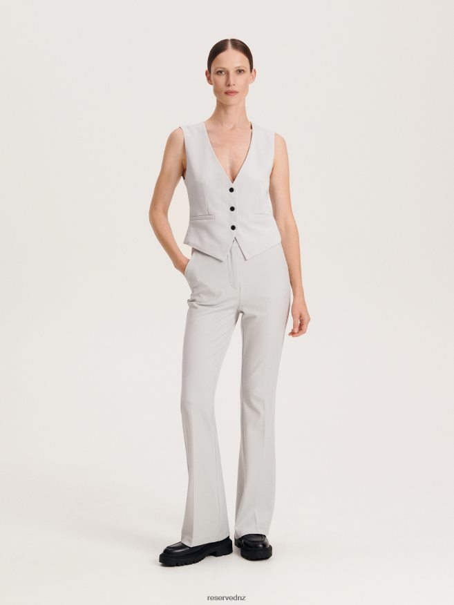 Reserved Women Flare Trousers P6H08T633 Apparel Light Grey