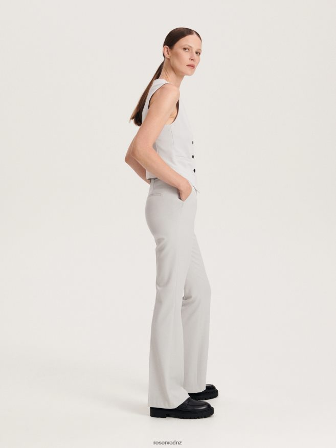 Reserved Women Flare Trousers P6H08T633 Apparel Light Grey