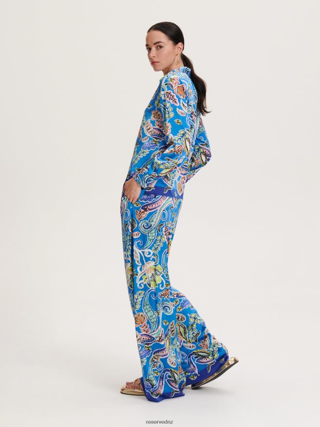 Reserved Women Patterned Palazzo Trousers P6H08T698 Apparel Blue