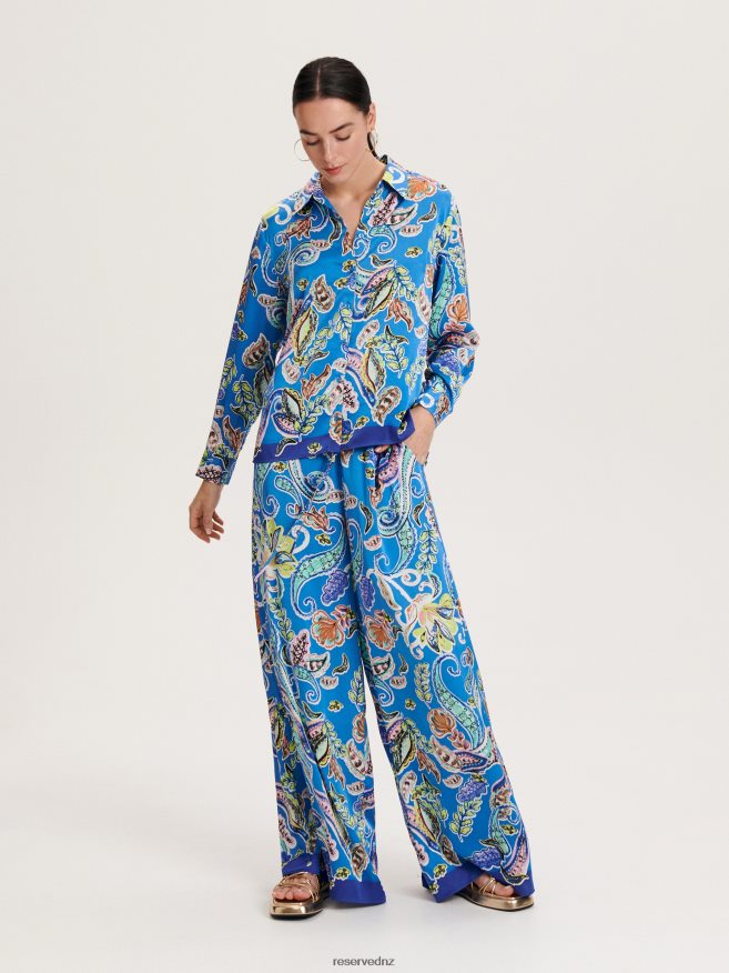 Reserved Women Patterned Palazzo Trousers P6H08T698 Apparel Blue