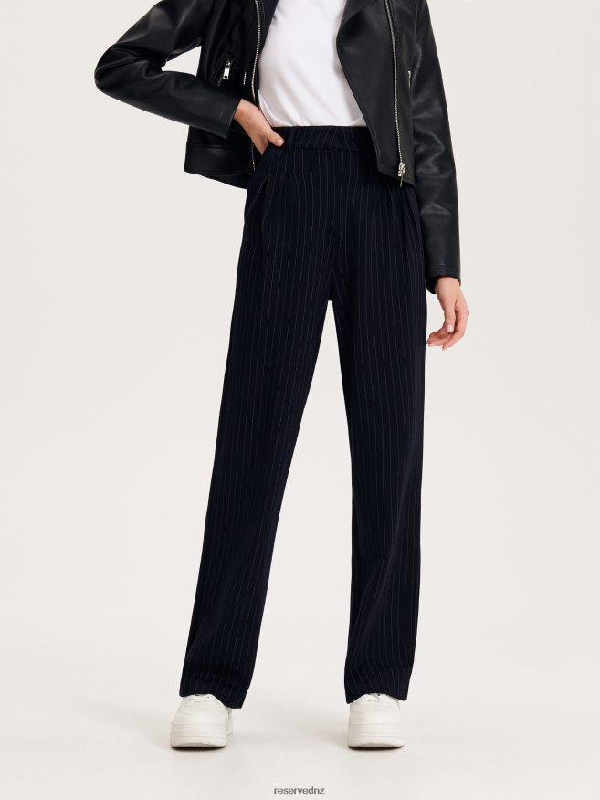 Reserved Women Striped Trousers P6H08T664 Apparel Navy