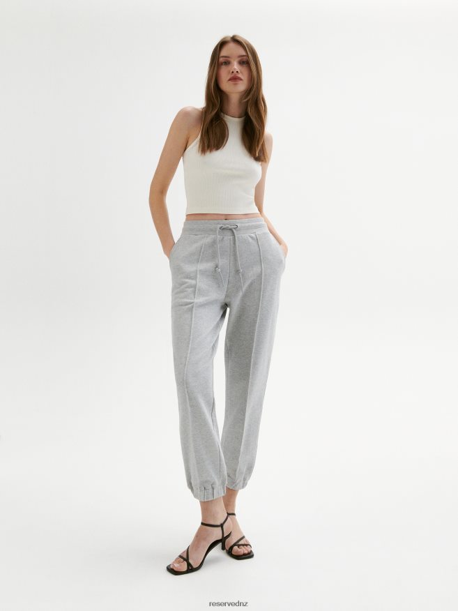 Reserved Women Trousers With Decorative Stitching P6H08T712 Apparel Light Grey