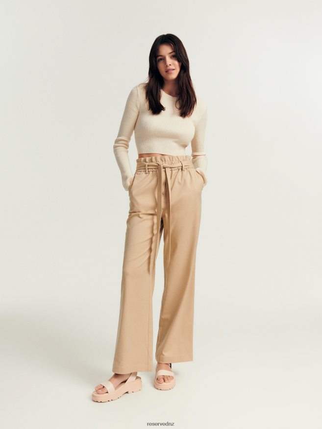 Reserved Women Trousers With Tie Detail P6H08T695 Apparel Beige
