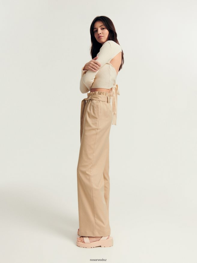 Reserved Women Trousers With Tie Detail P6H08T695 Apparel Beige