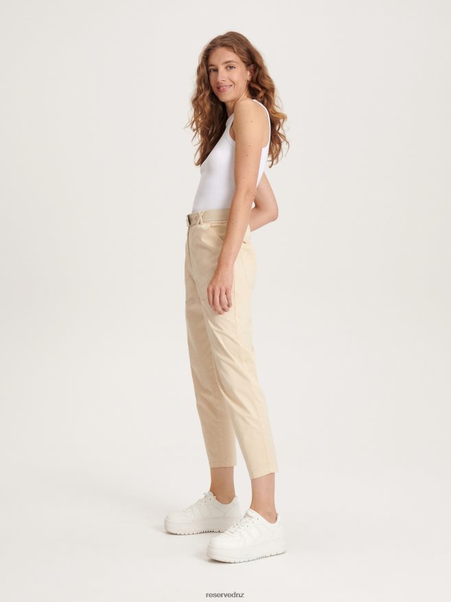 Reserved Women Trousers With Tie Waist Belt P6H08T681 Apparel Beige