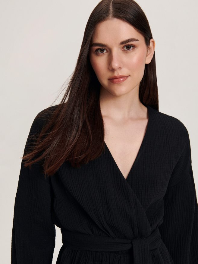 Reserved Women Cotton Playsuit With Tie Detail P6H08T694 Apparel Black