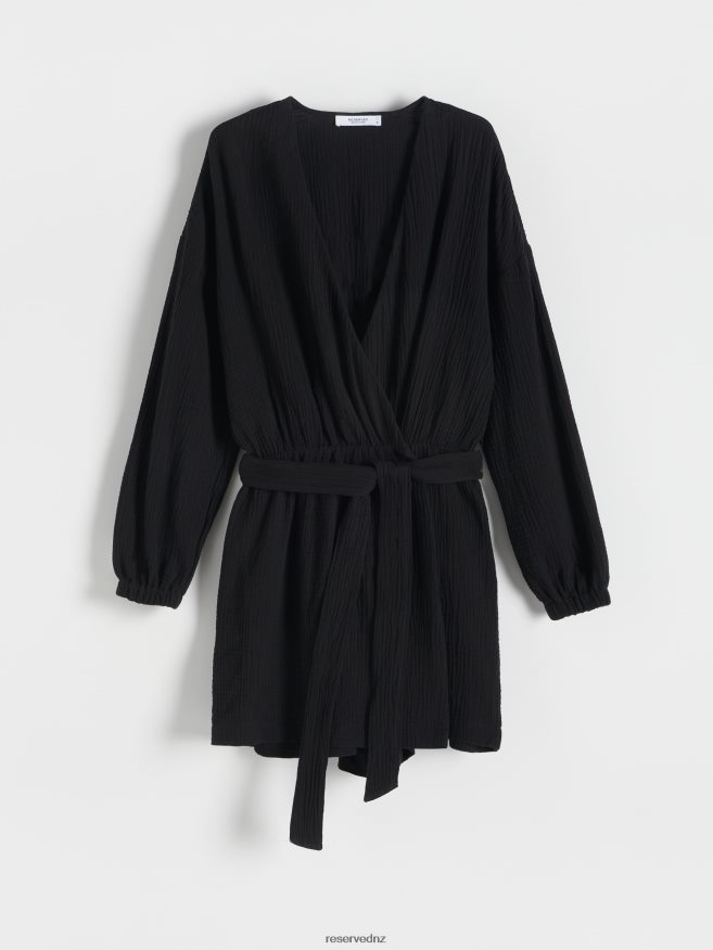 Reserved Women Cotton Playsuit With Tie Detail P6H08T694 Apparel Black